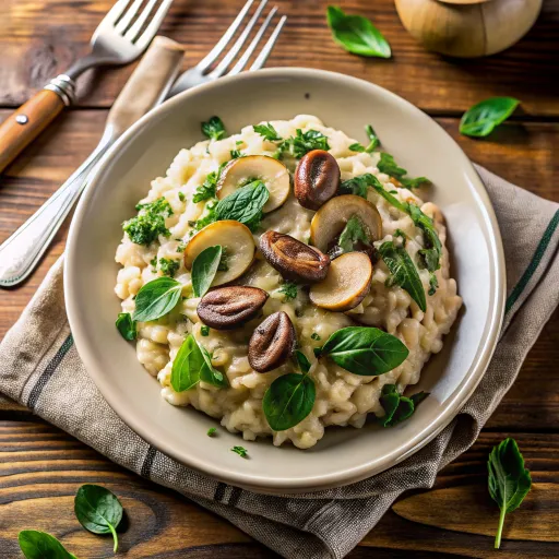 Risotto Integral de Champiñones y Espinacas